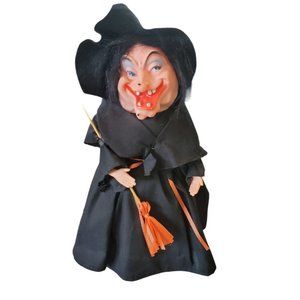Vintage Halloween Witch‎ Bottle Doll 13" Decoration Creepy Rubber Face Kitschy